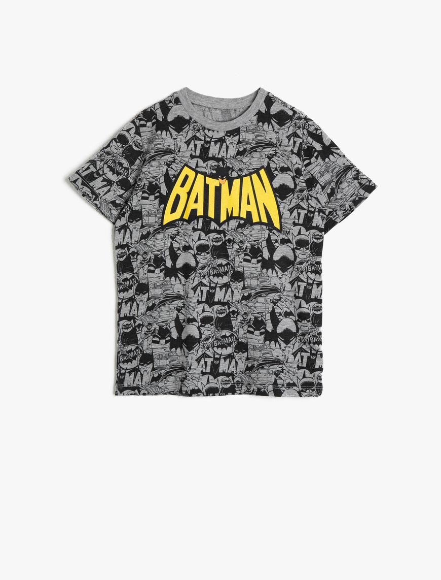  Erkek Çocuk Batman Lisanslı Baskılı Pamuklu Kısa Kollu Bisiklet Yaka Tişört