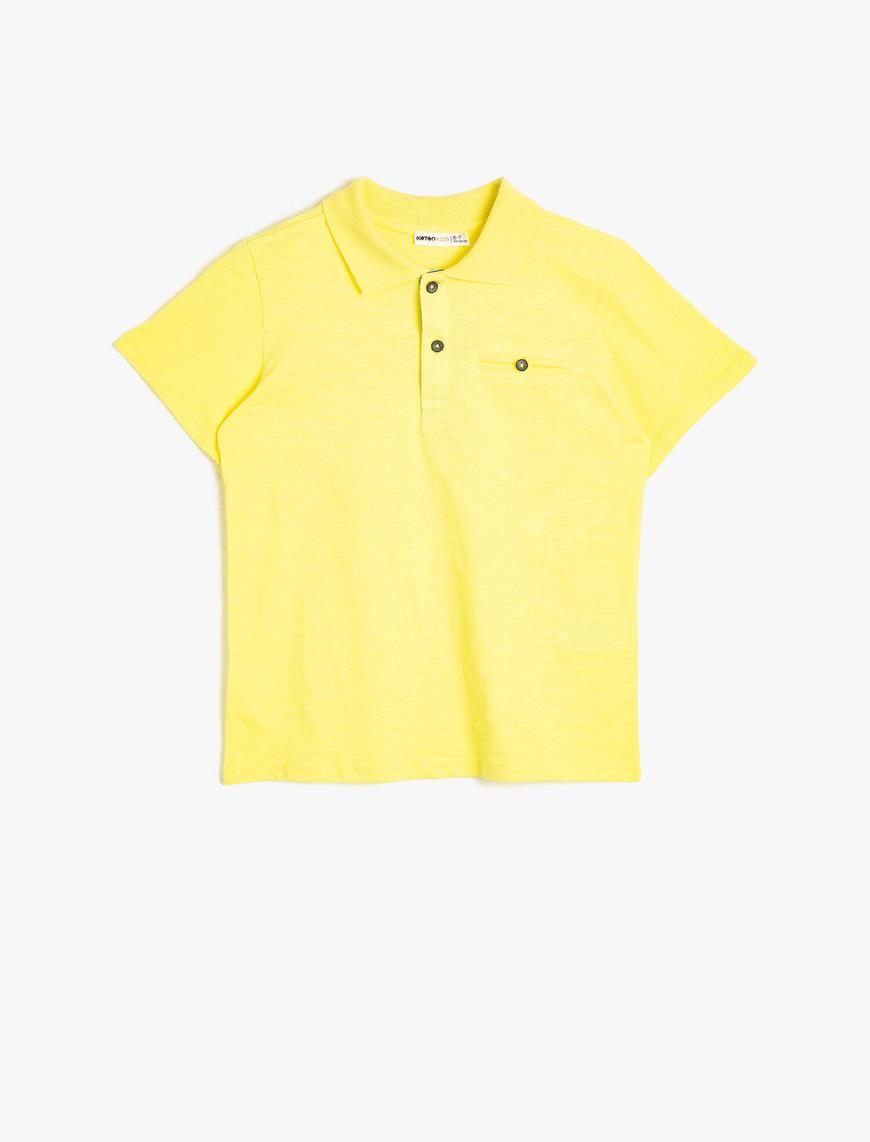  Erkek Çocuk Polo Yaka Pamuklu Kumaş Düğmeli Göğüste Düğmeli Cepli Kısa Kollu Tişört