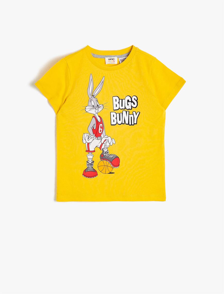  Erkek Çocuk Buggs Bunny Lisanslı Baskılı Kısa Kollu Bisiklet Yaka Tişört