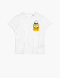 Adventure Time Lisanslı Cep Baskılı Pamuklu Kısa Kollu Tişört