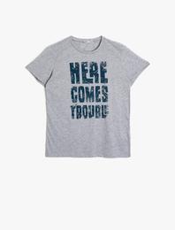 Pamuklu Baskılı Kısa Kollu Bisiklet Yaka Tişört