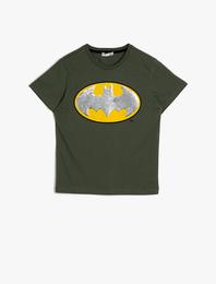 Batman Lisanslı Çift Taraflı Pull Payet Baskılı Kısa Kollu Bisiklet Yaka Tişört