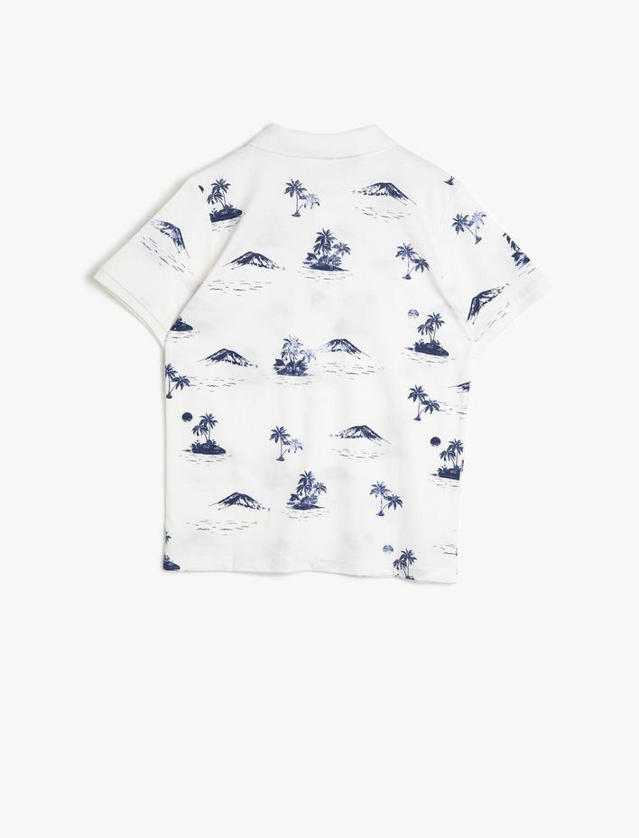 Erkek Çocuk Polo Yaka Baskılı Pamuklu Düğmeli Ribanalı Kısa Kollu Tişört