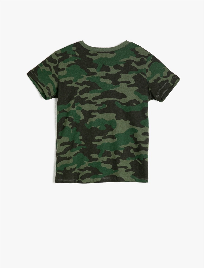 Erkek Çocuk Bisiklet Yaka Kısa Kollu  Pamuklu Kamuflaj Desenli Tişört
