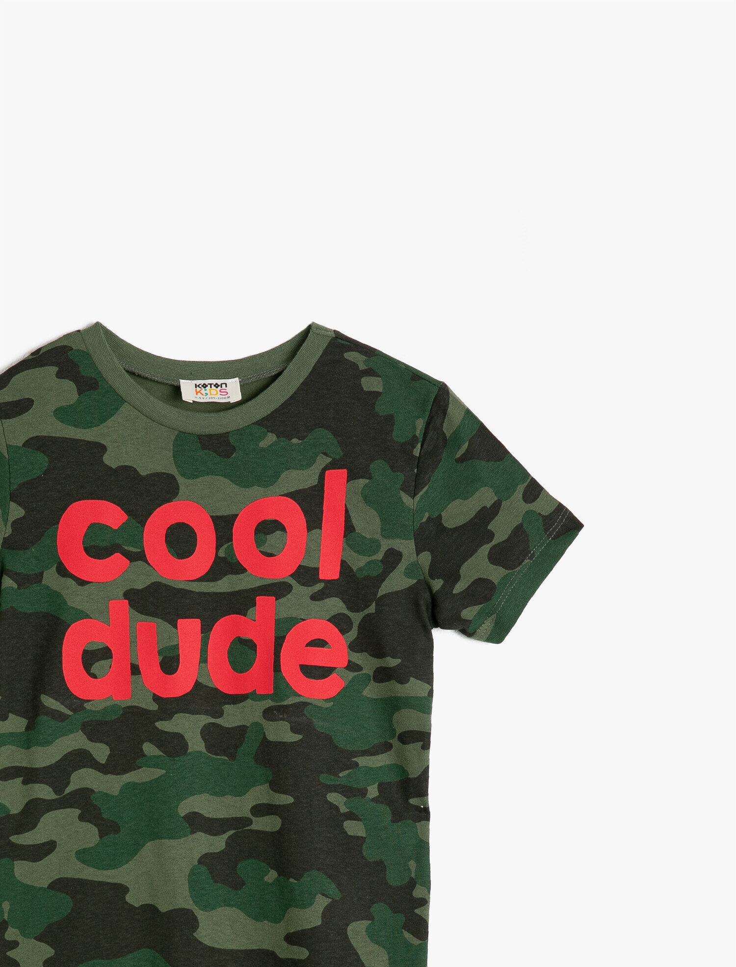  Erkek Çocuk Bisiklet Yaka Kısa Kollu  Pamuklu Kamuflaj Desenli Tişört