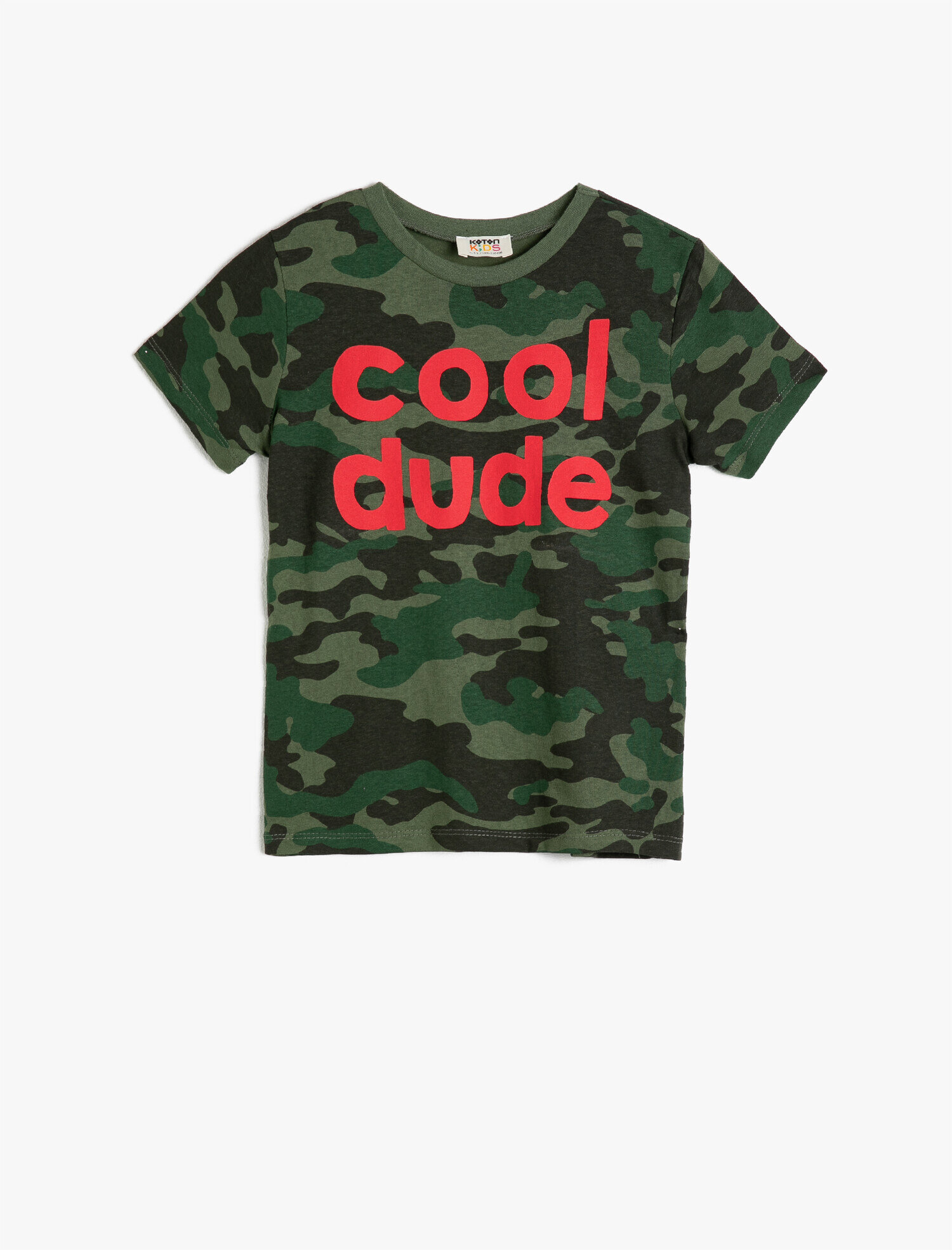  Erkek Çocuk Bisiklet Yaka Kısa Kollu  Pamuklu Kamuflaj Desenli Tişört