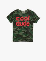 Bisiklet Yaka Kısa Kollu  Pamuklu Kamuflaj Desenli Tişört