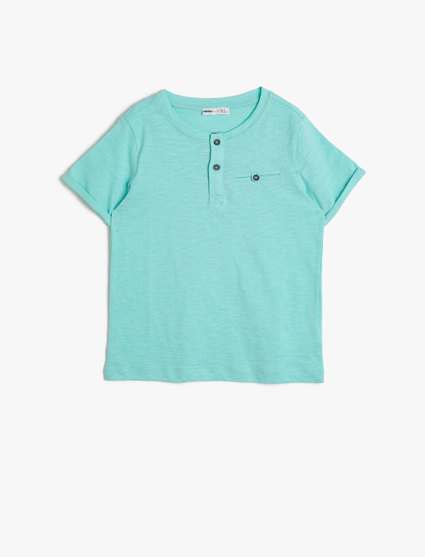  Erkek Çocuk Pamuklu Düğmeli Yaka Düğmeli Cepli Kısa Kollu Tişört