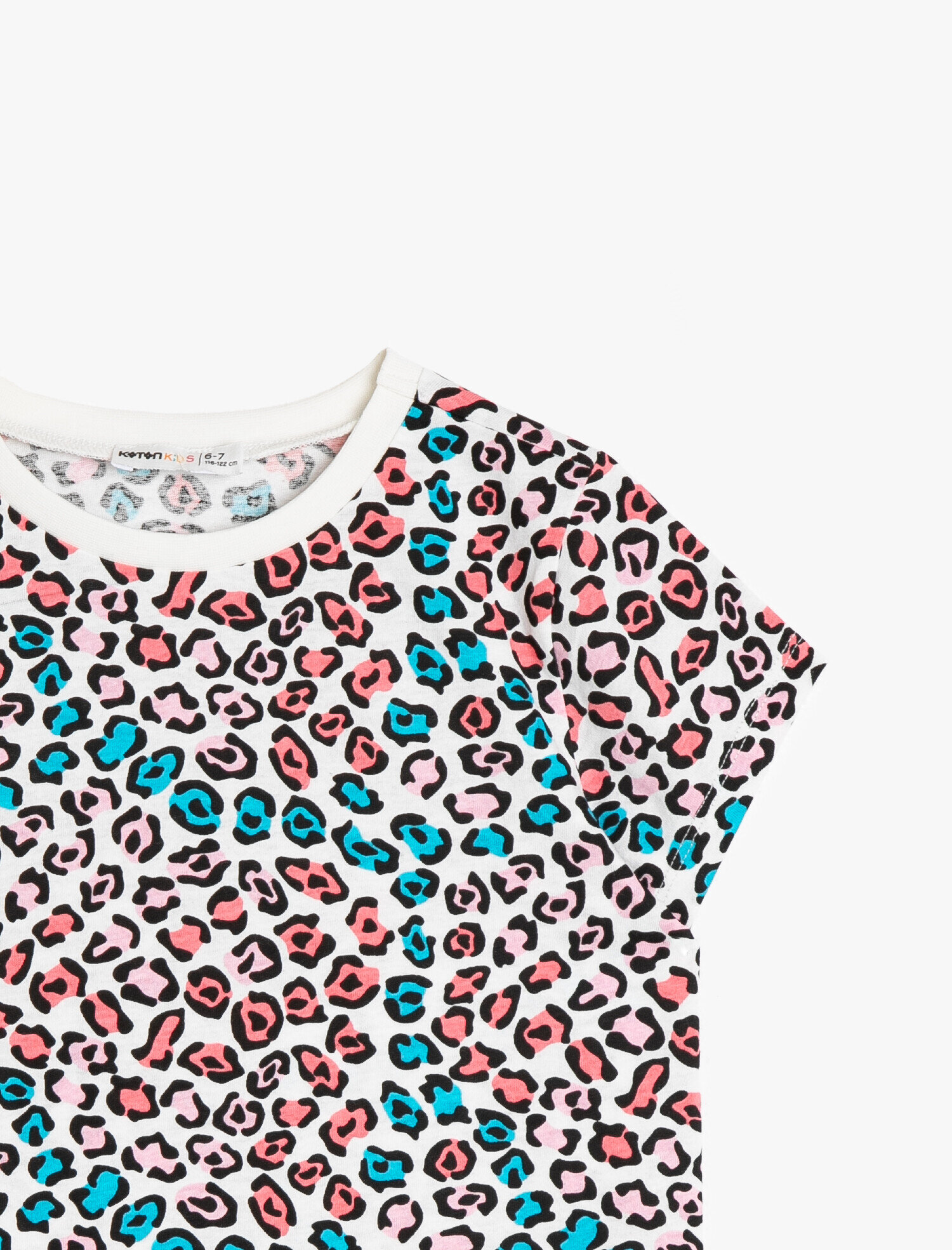  Kız Çocuk Leopar Desenli Pamuklu Yumuşak Bisiklet Yaka Kısa Kollu Tişört