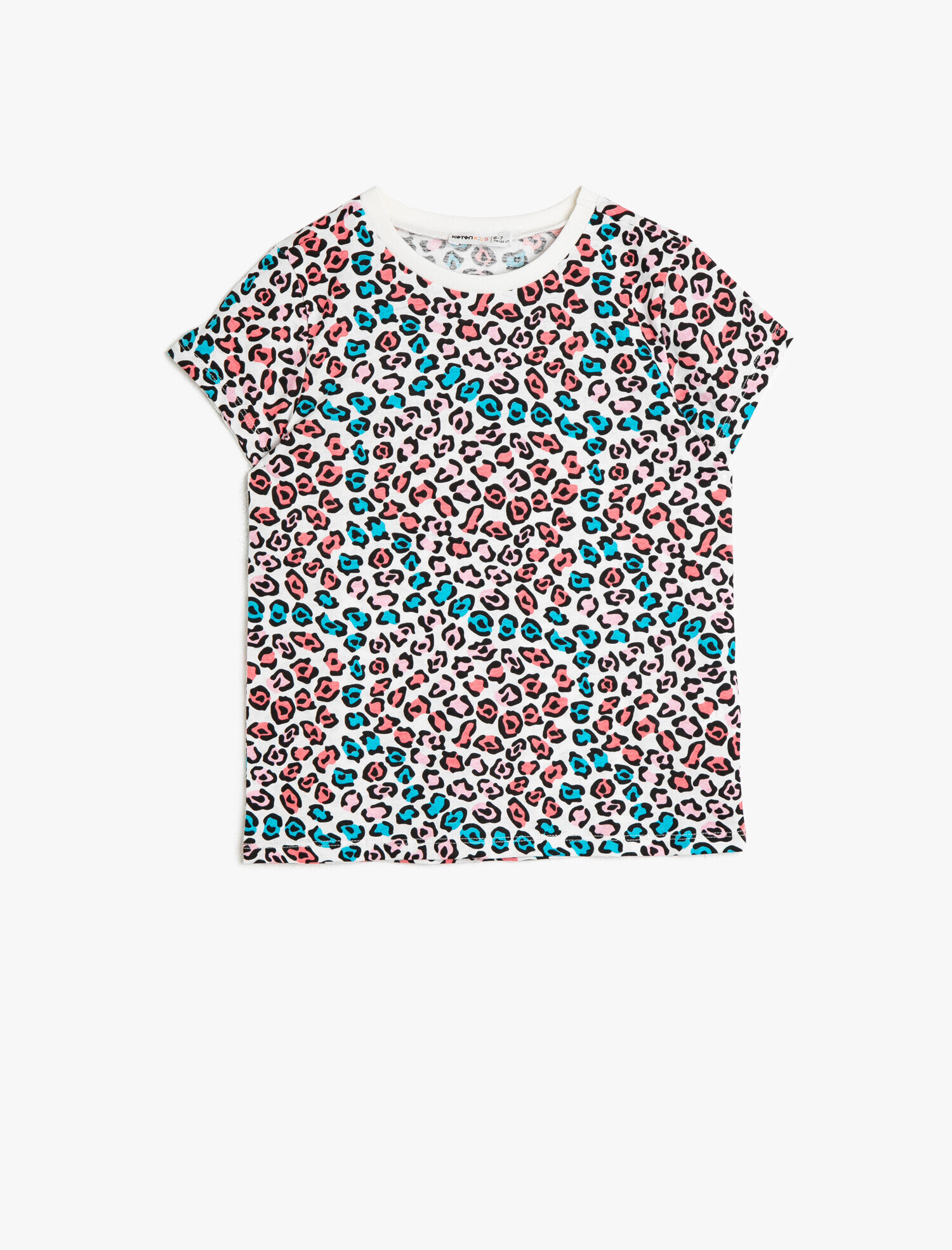  Kız Çocuk Leopar Desenli Pamuklu Yumuşak Bisiklet Yaka Kısa Kollu Tişört