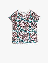 Leopar Desenli Pamuklu Yumuşak Bisiklet Yaka Kısa Kollu Tişört