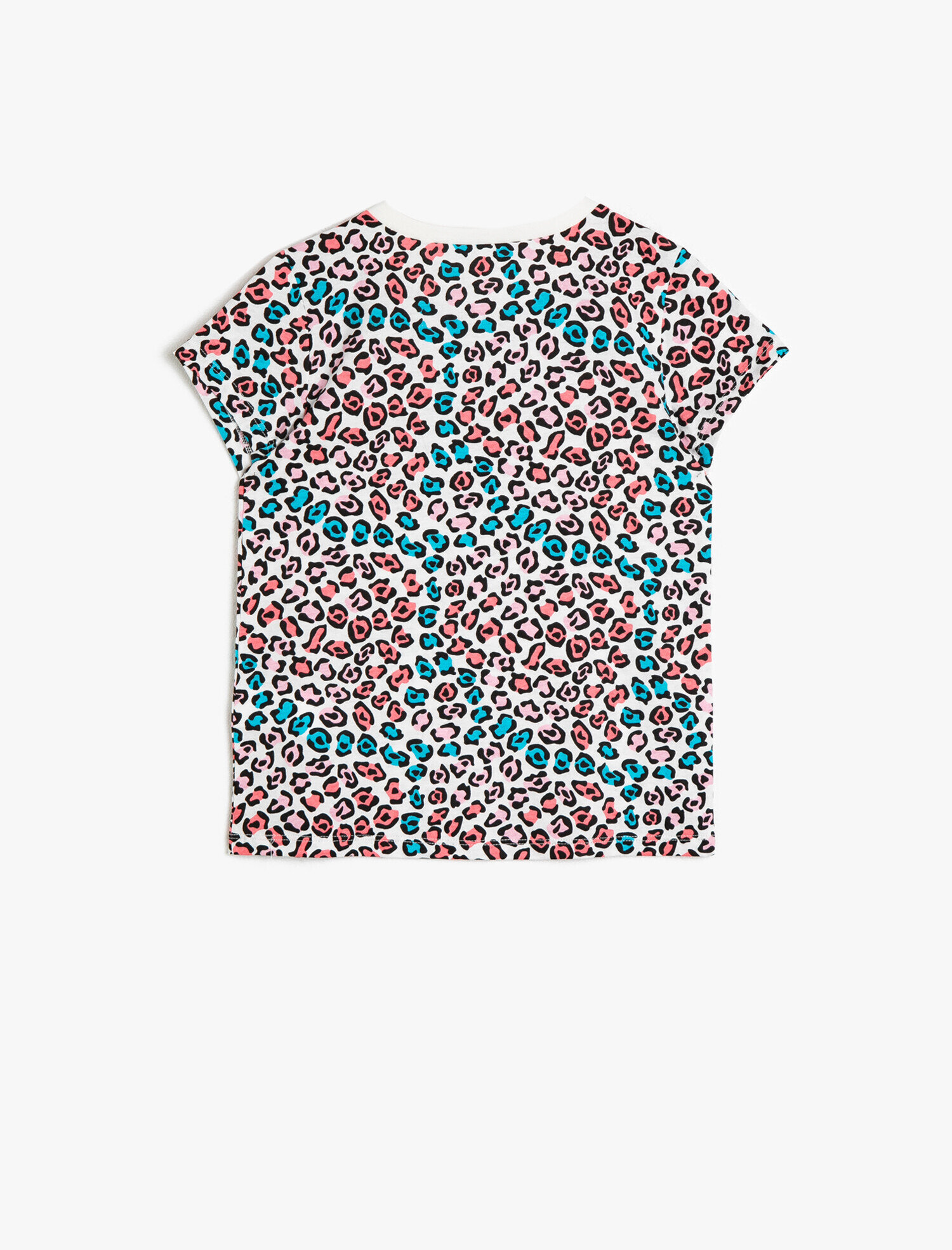  Kız Çocuk Leopar Desenli Pamuklu Yumuşak Bisiklet Yaka Kısa Kollu Tişört