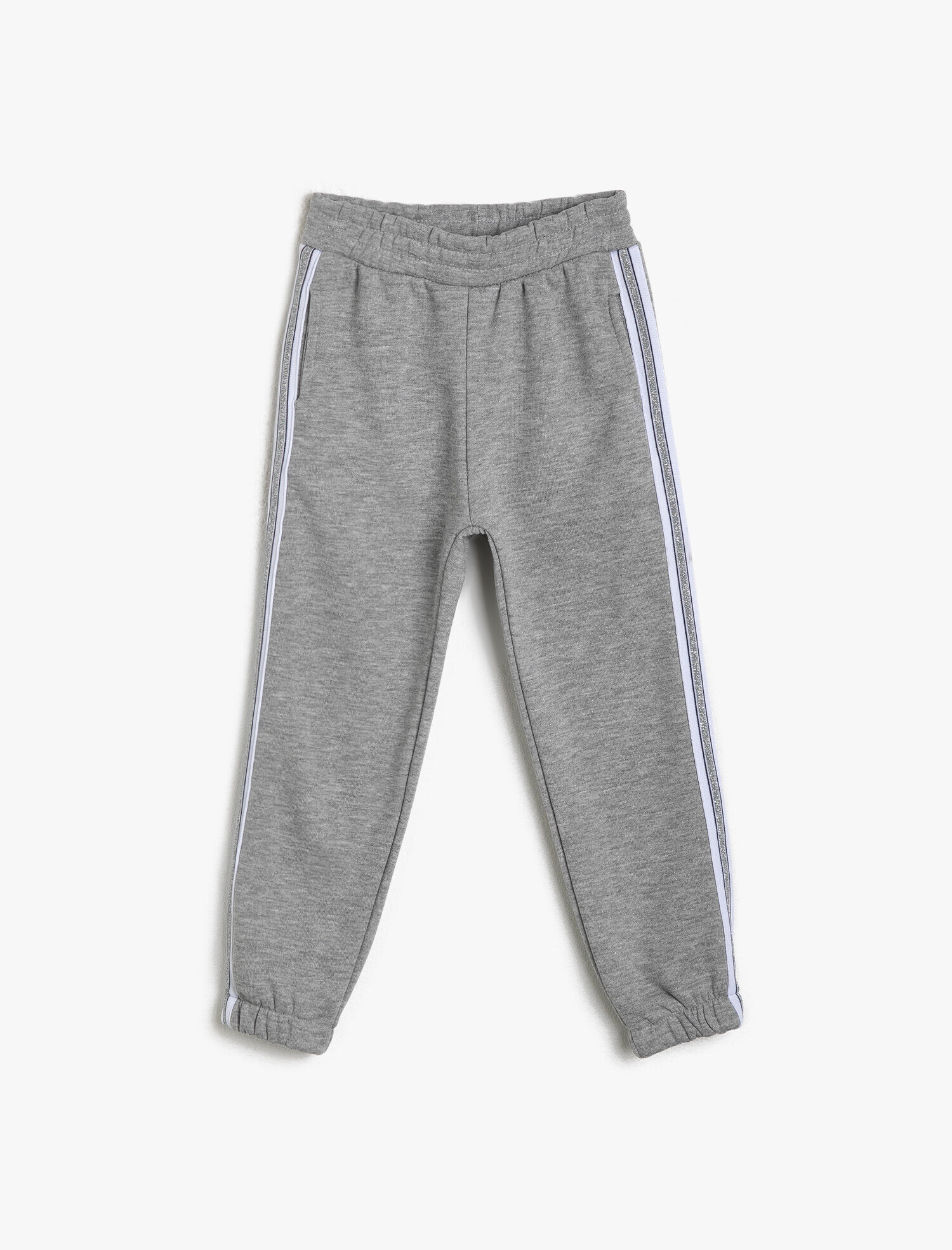  Kız Çocuk Simli İçi Tüylü Sweatshirt Kumaşından Paçası Lastikli Jogger Eşofman