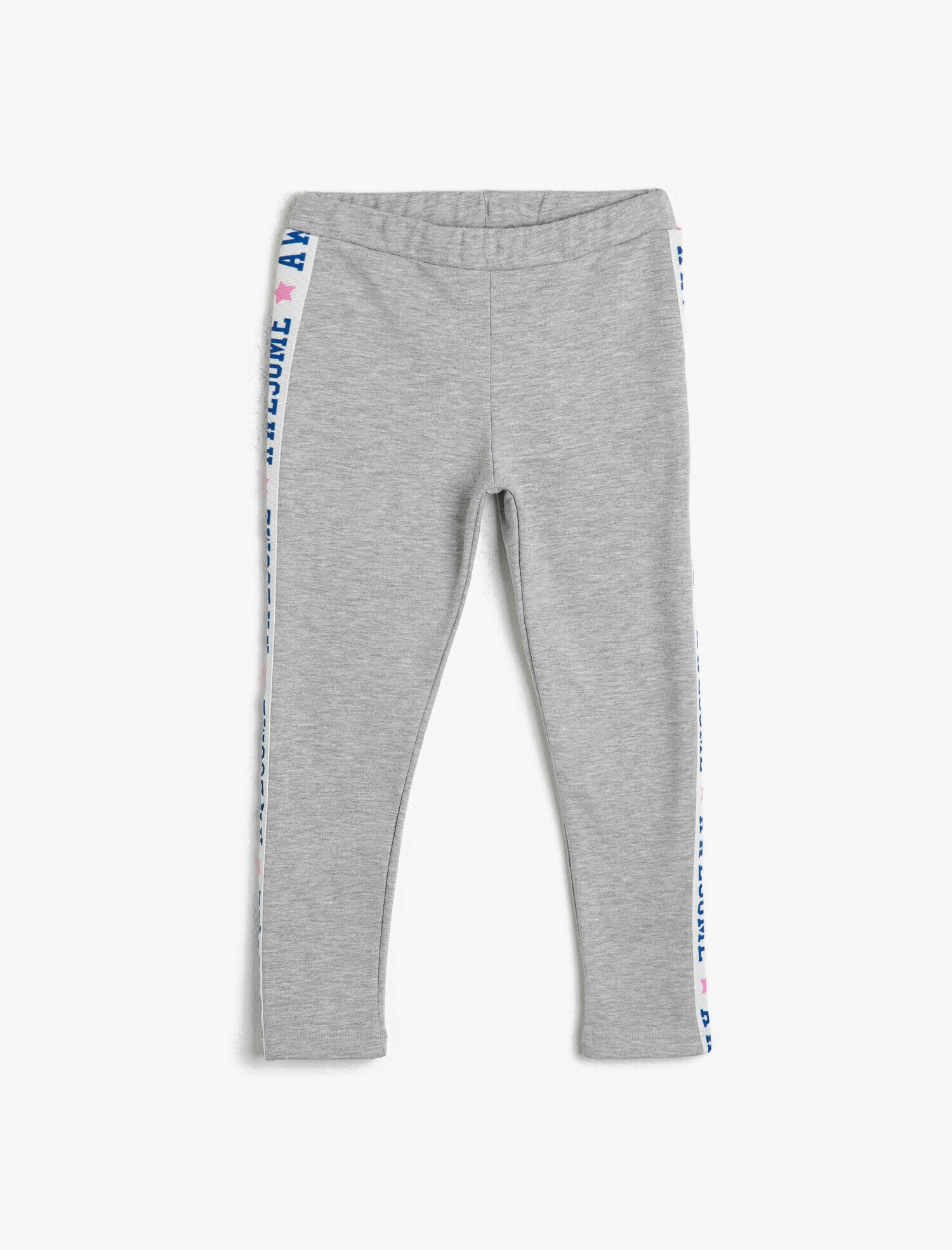  Kız Çocuk Yanı Yazılı Şeritli İnce Esnek Normal Bel Uzun Tayt