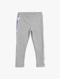 Yanı Yazılı Şeritli İnce Esnek Normal Bel Uzun Tayt