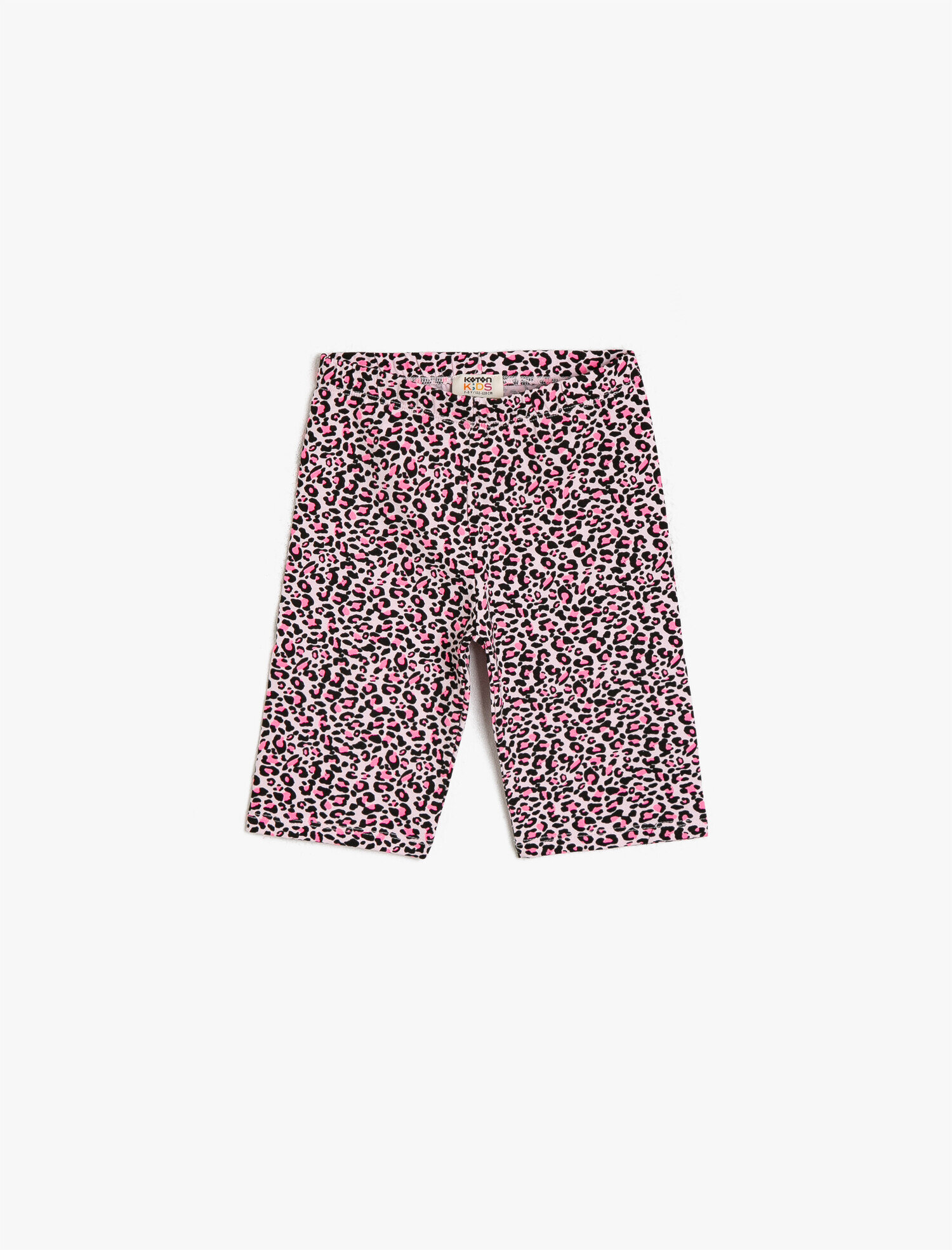  Kız Çocuk Leopar Desenli Pamuklu İnce Esnek Kumaştan Normal Bel Diz Üstü Kısa Tayt