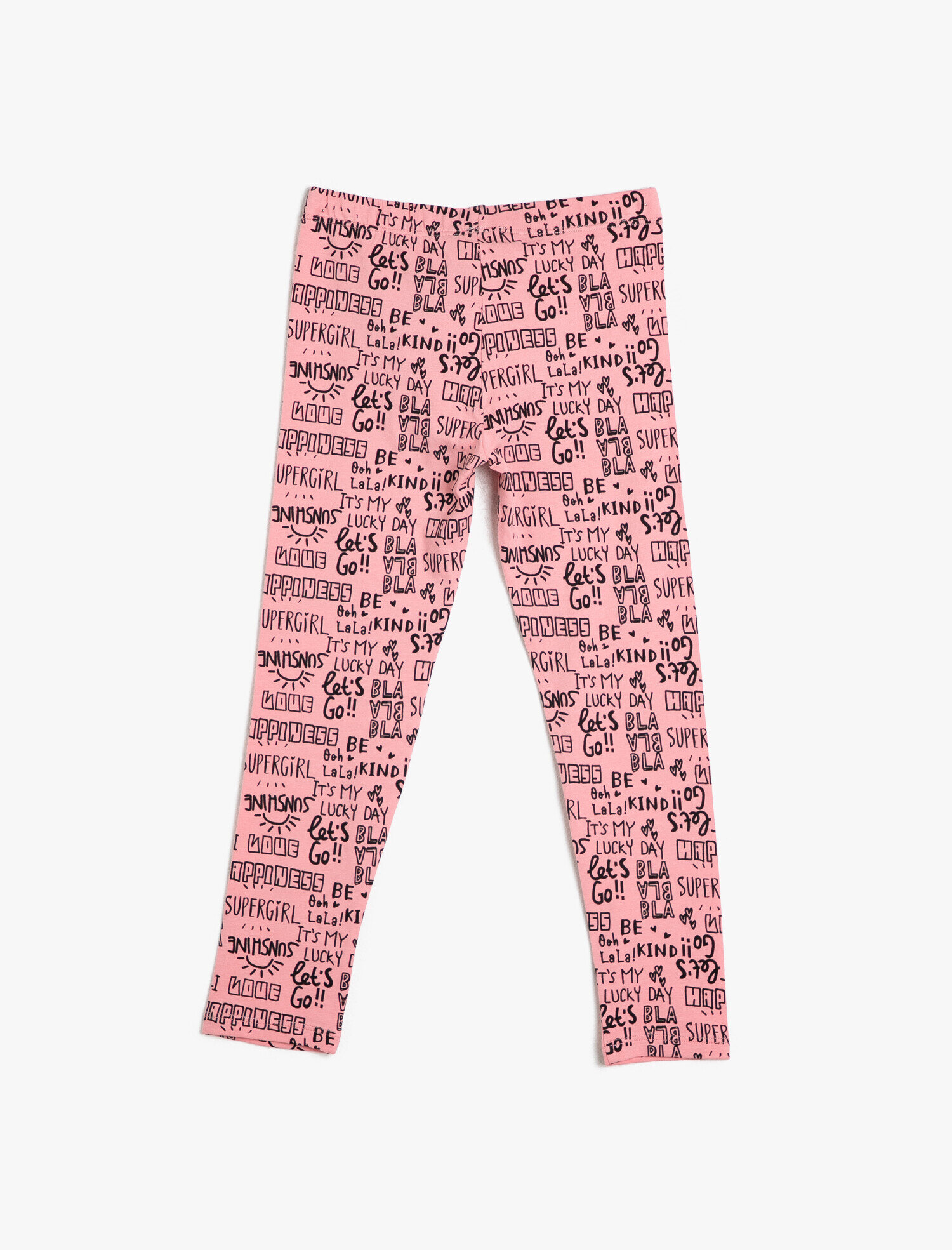  Kız Çocuk Yazılı Baskılı İnce Esnek Kumaştan Normal Bel Uzun Tayt