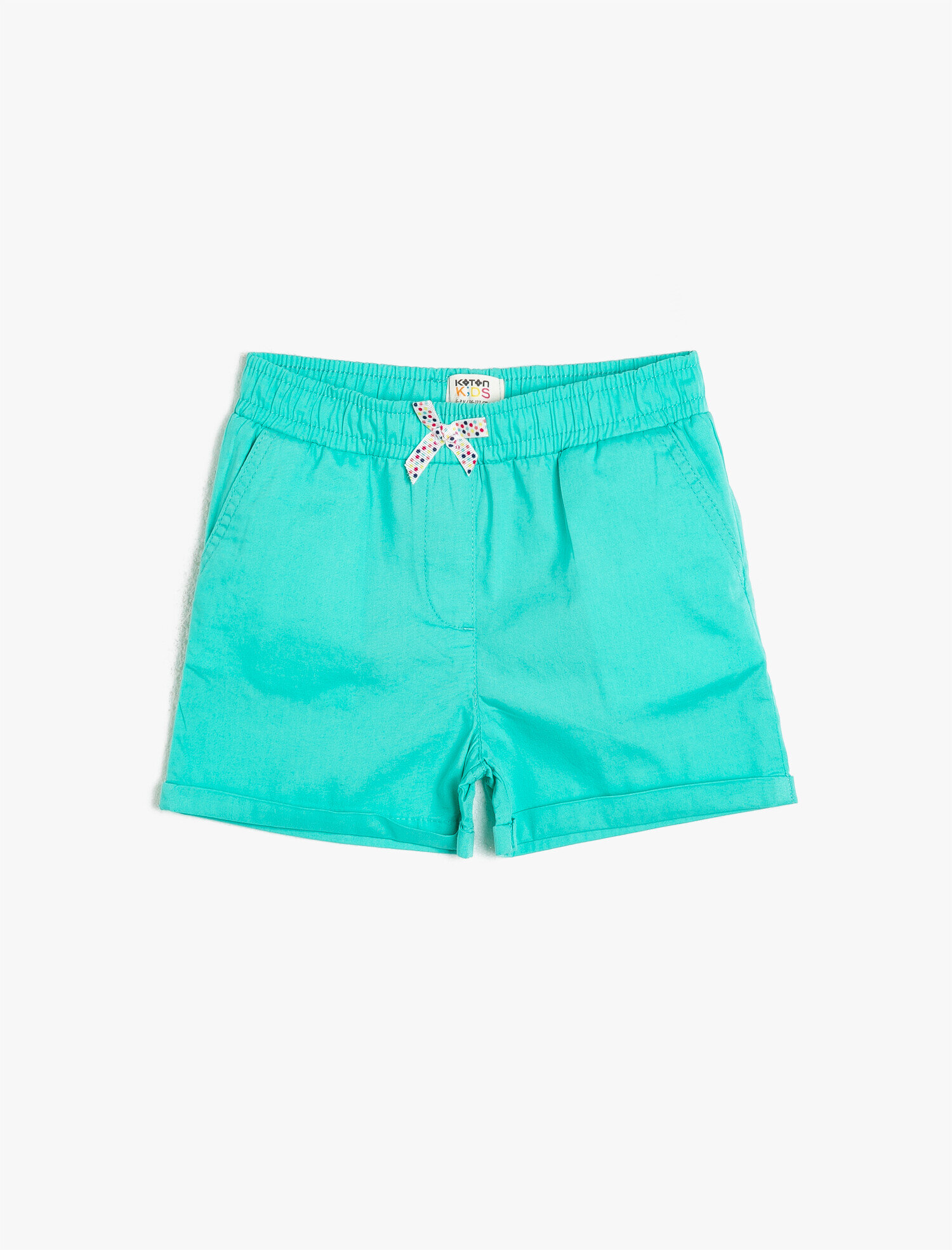  Kız Çocuk Poplin Kumaştan Cepli Süs Fiyonklu Beli Lastikli Kısa Şort