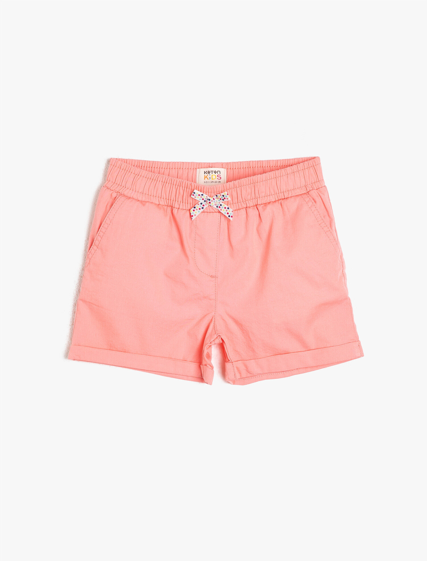  Kız Çocuk Poplin Kumaştan Cepli Süs Fiyonklu Beli Lastikli Kısa Şort