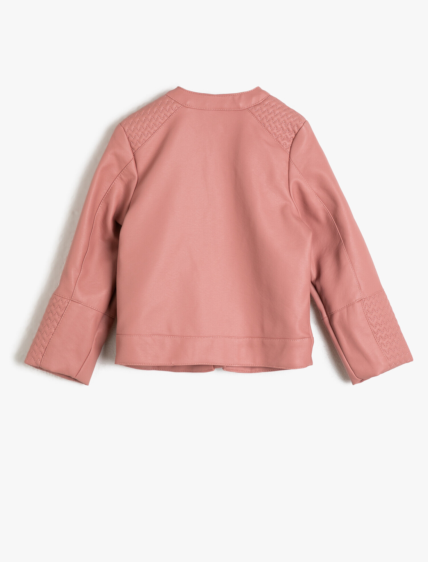  Kız Çocuk Suni Deri Fermuarlı Omzu Kapitone Mont