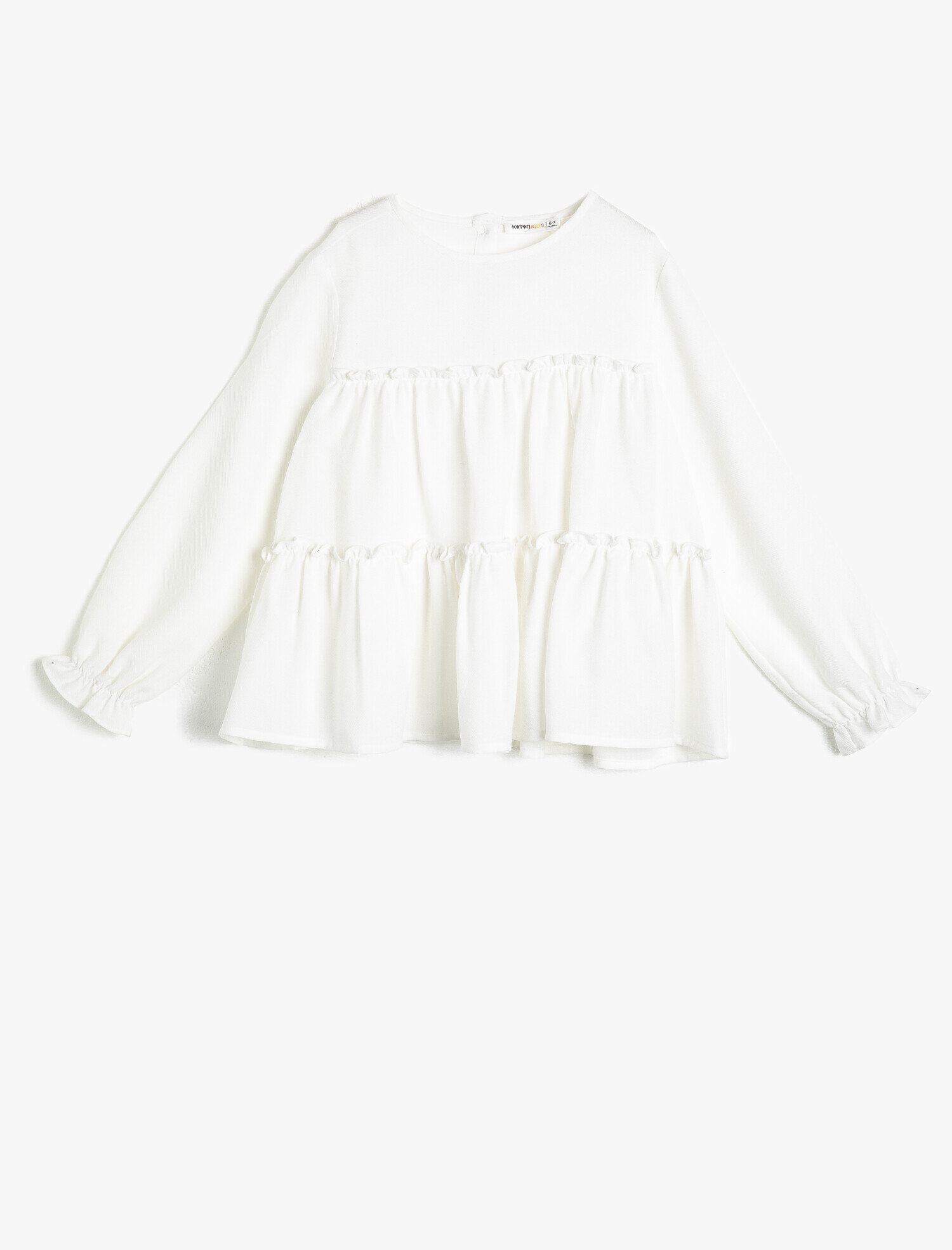  Kız Çocuk Dökümlü Kumaştan Bisiklet Yaka Büzgülü Bol Kesim Uzun Kollu Bluz