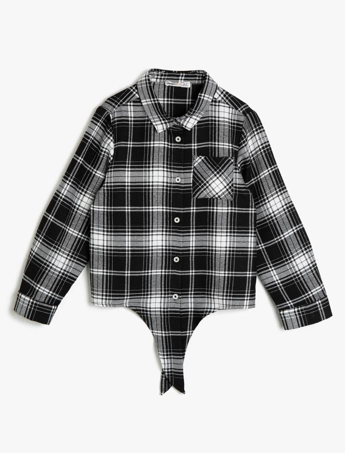 Kız Çocuk Ekoseli Tüylü Kalın Kumaştan Belden Bağlamalı Uzun Kollu Gömlek