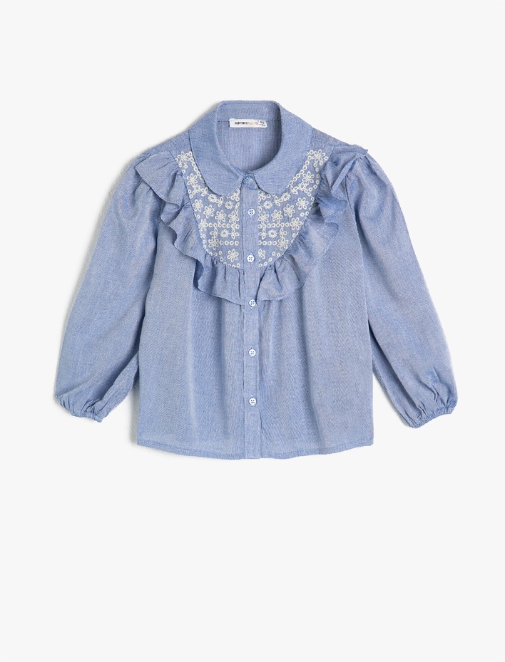 Kız Çocuk Fırfırlı İşlemeli Gömlek
