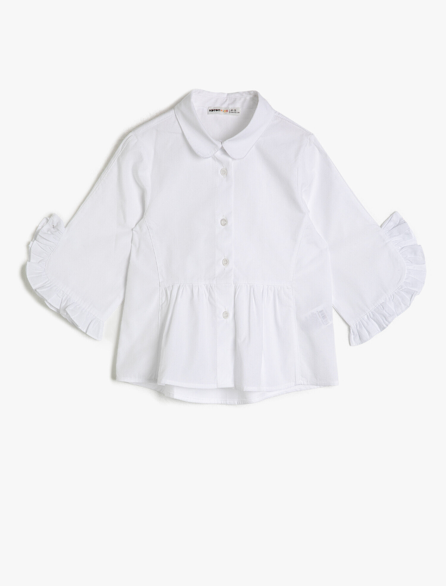  Kız Çocuk Poplin Kumaştan Kolu Fırfırlı Büzgülü Bol Kesim Kısa Kollu Gömlek
