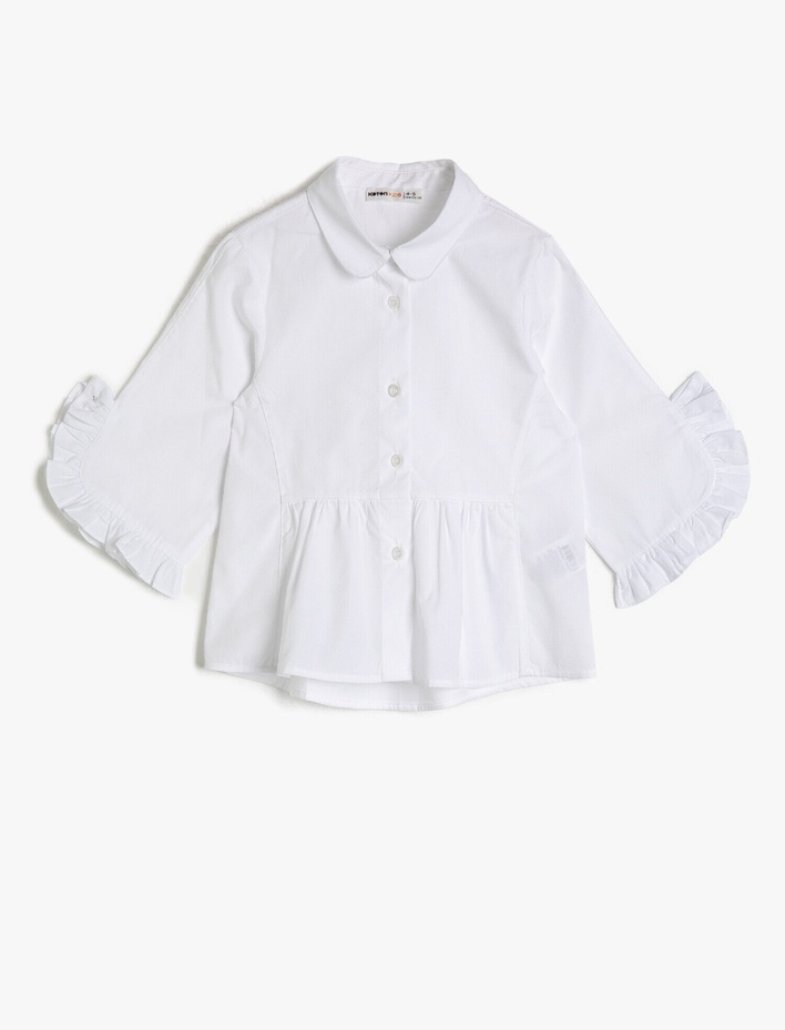 Kız Çocuk Poplin Kumaştan Kolu Fırfırlı Büzgülü Bol Kesim Kısa Kollu Gömlek