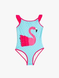 Mayo Flamingo Baskılı Fırfırlı Askılı Aplike Detaylı