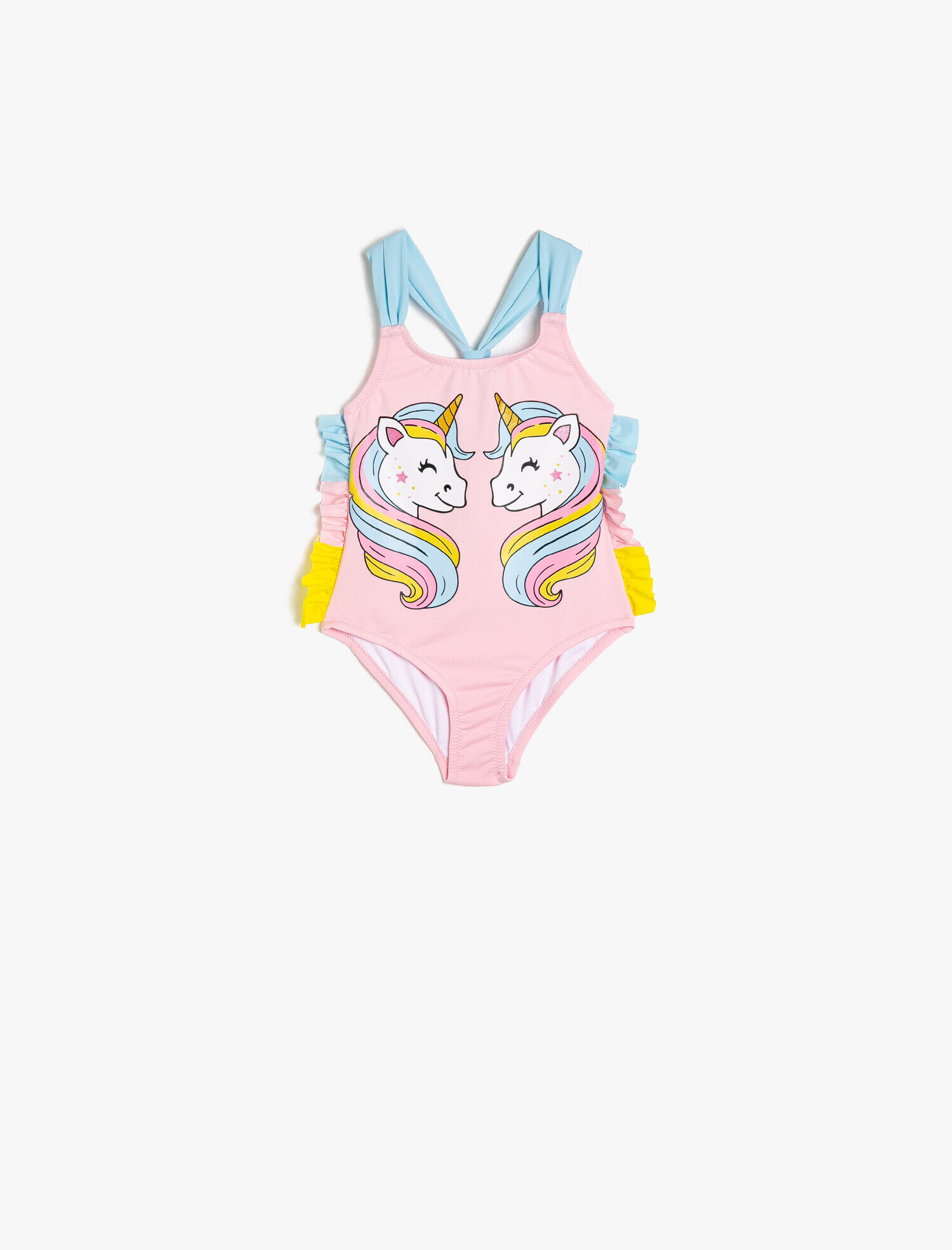  Kız Çocuk Mayo Unicorn Baskılı Fırfırlı