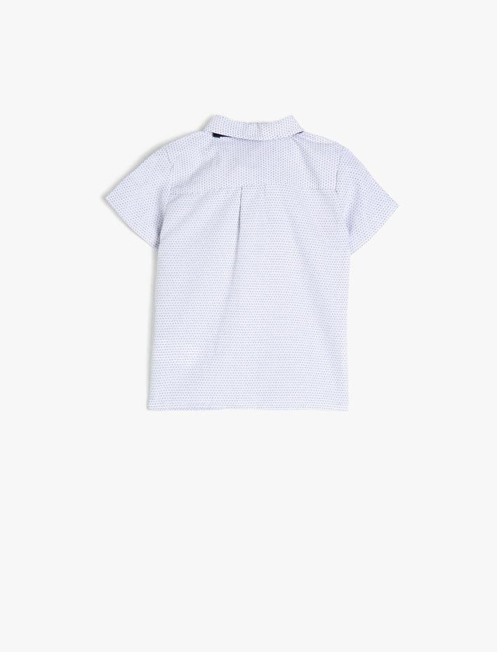 Erkek Bebek Klasik Yaka Kısa Kollu Pamuklu Desenli Cepli Papyonlu Gömlek