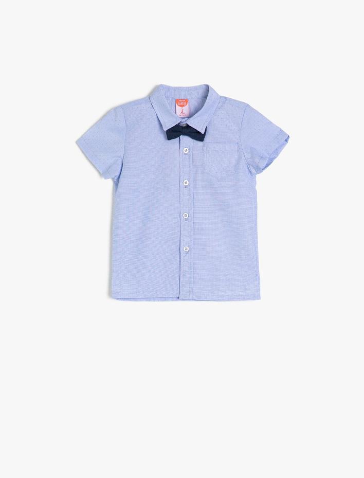Erkek Bebek Klasik Yaka Kısa Kollu Cepli Gömlek