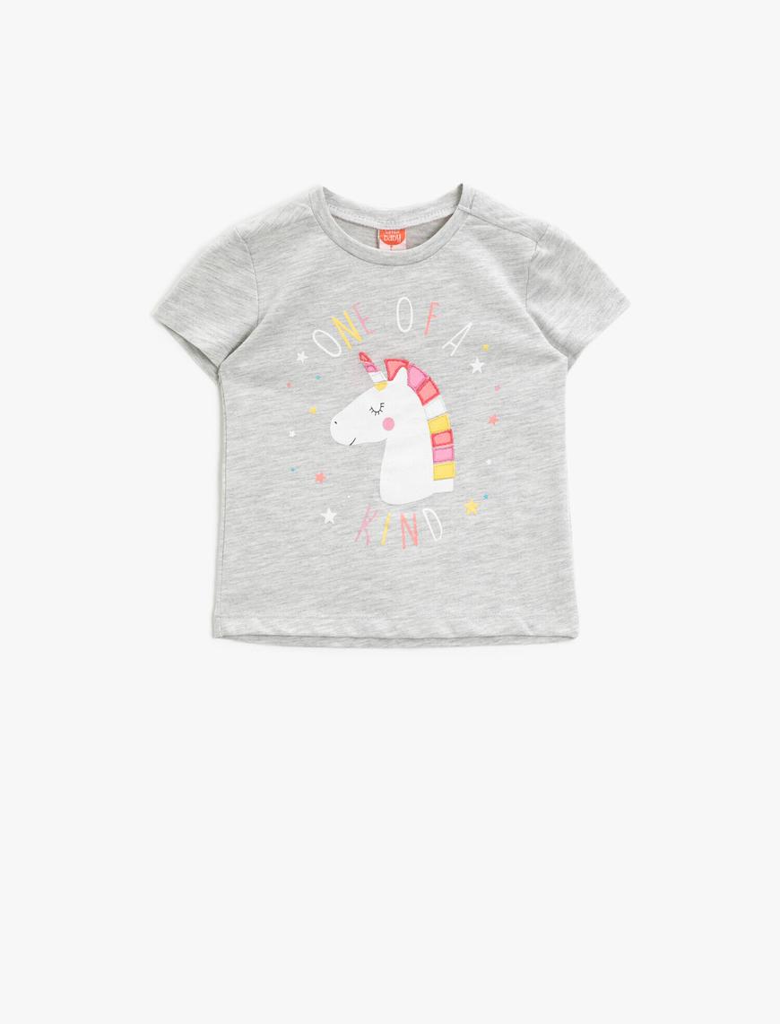  Kız Bebek Unicorn Baskılı Kısa Kollu Tişört