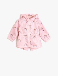 Kapüşonlu Baskılı Yağmurluk