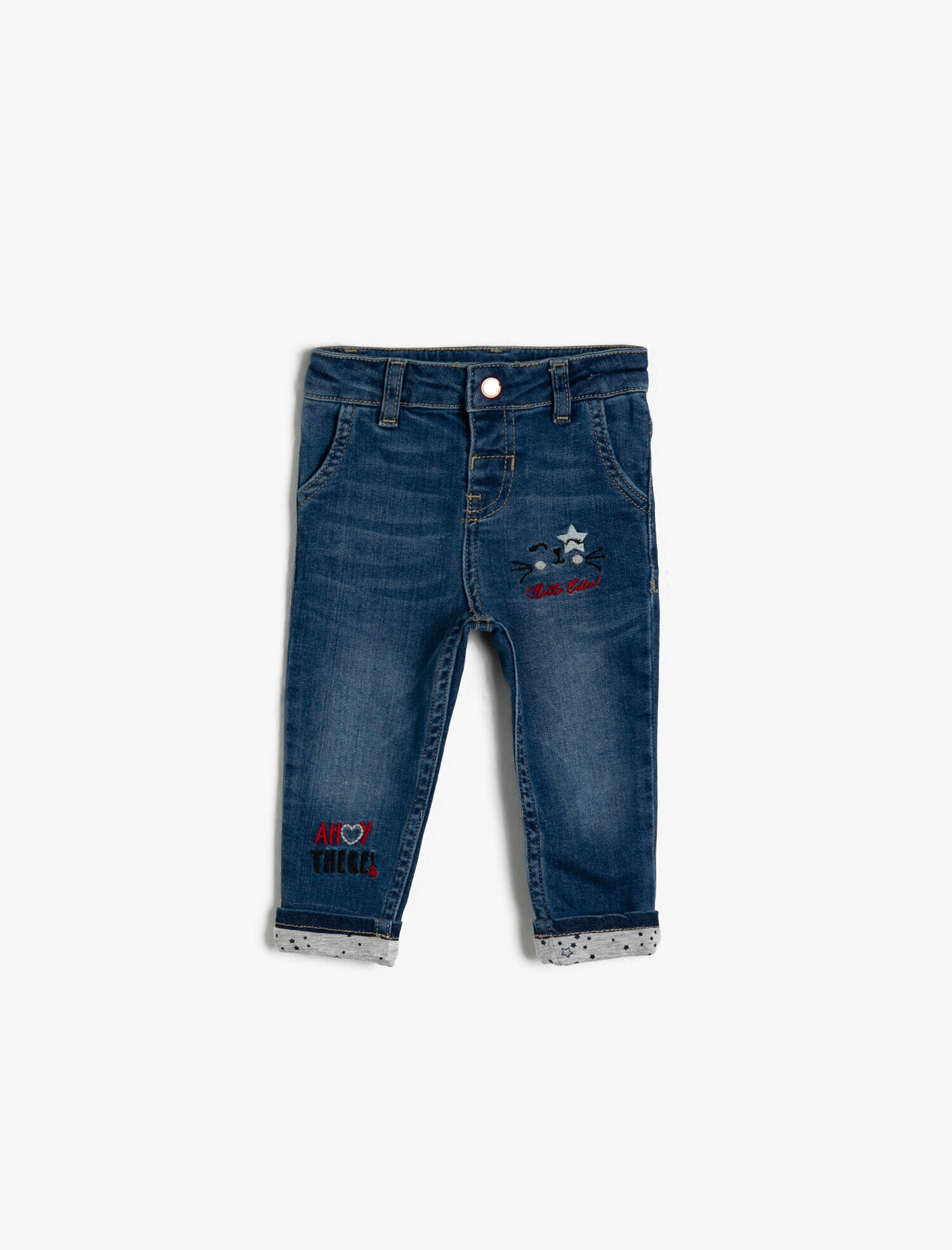  Kız Bebek İşlemeli Jean Pantolon