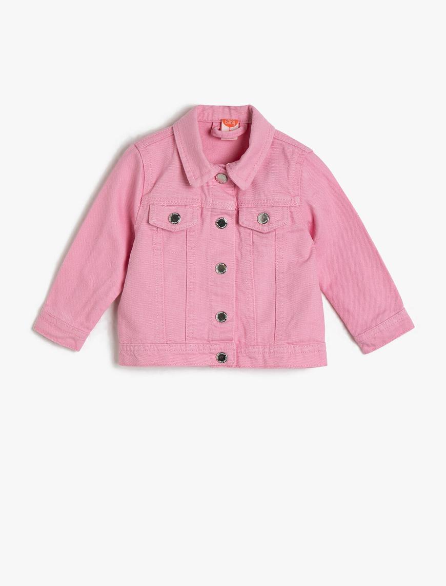  Kız Bebek Düğme Detaylı Jean Ceket