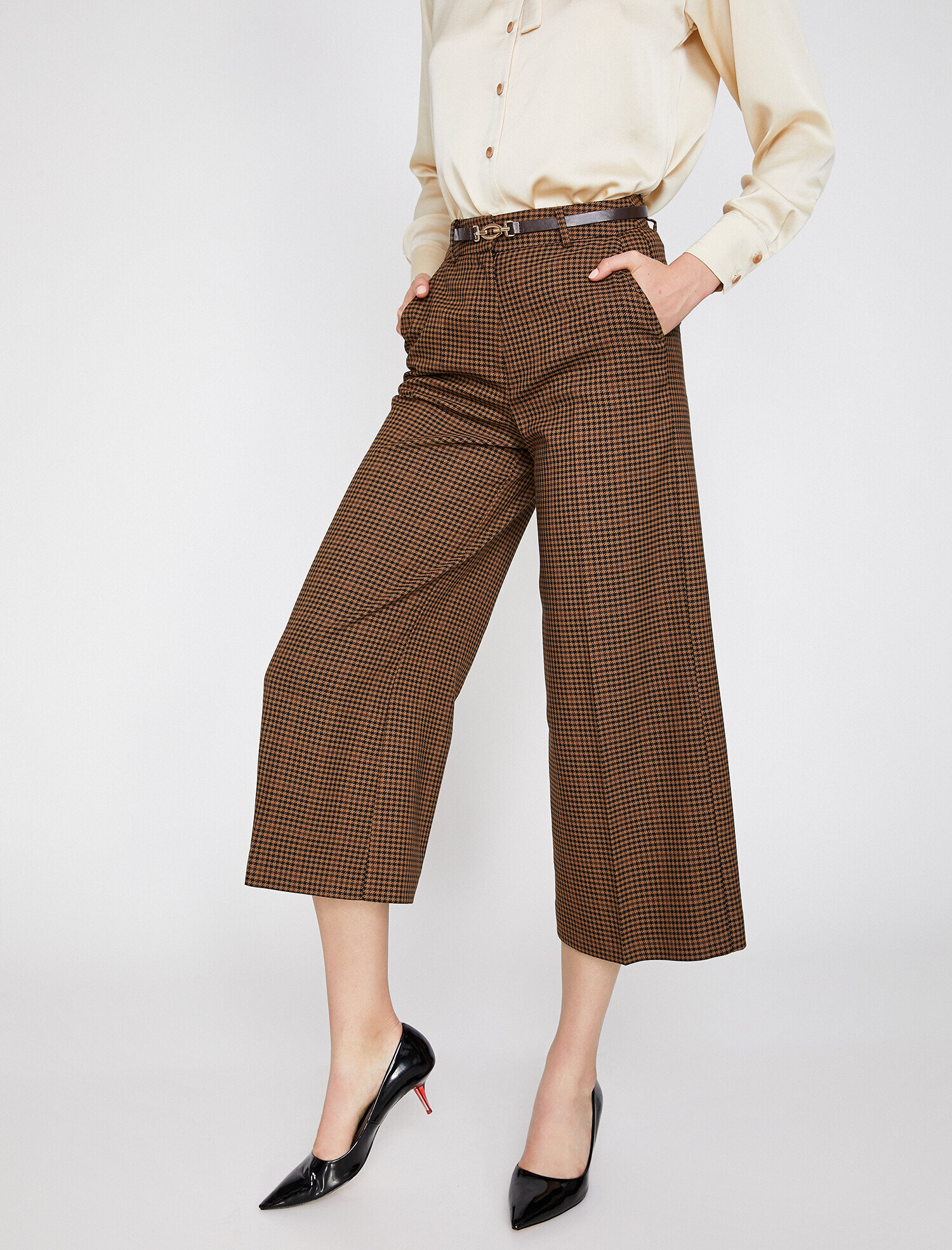   Ekoseli Geniş Paça Pantolon