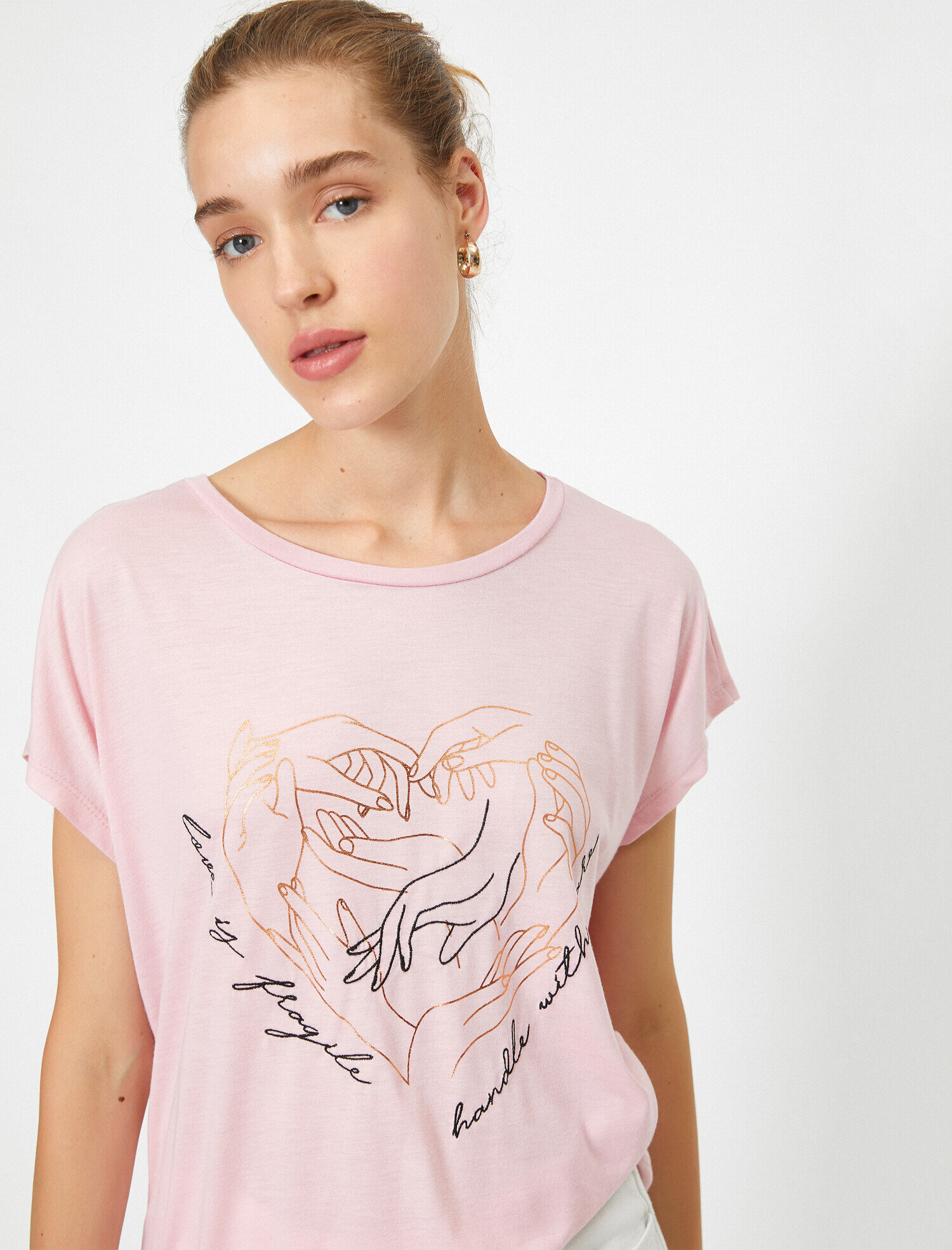   Bisiklet Yaka Kısa Kollu Baskılı Tişört