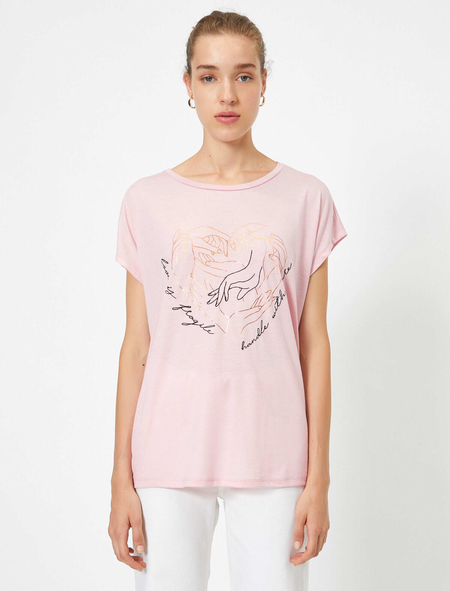   Bisiklet Yaka Kısa Kollu Baskılı Tişört