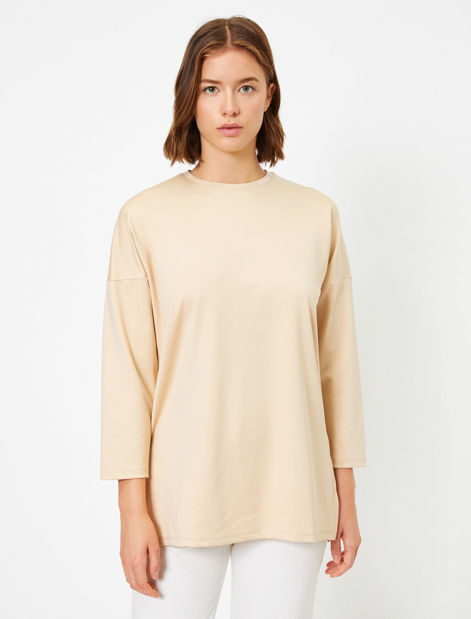 Bisiklet Yaka 3/4 Kol Scuba Uzun Sweatshirt