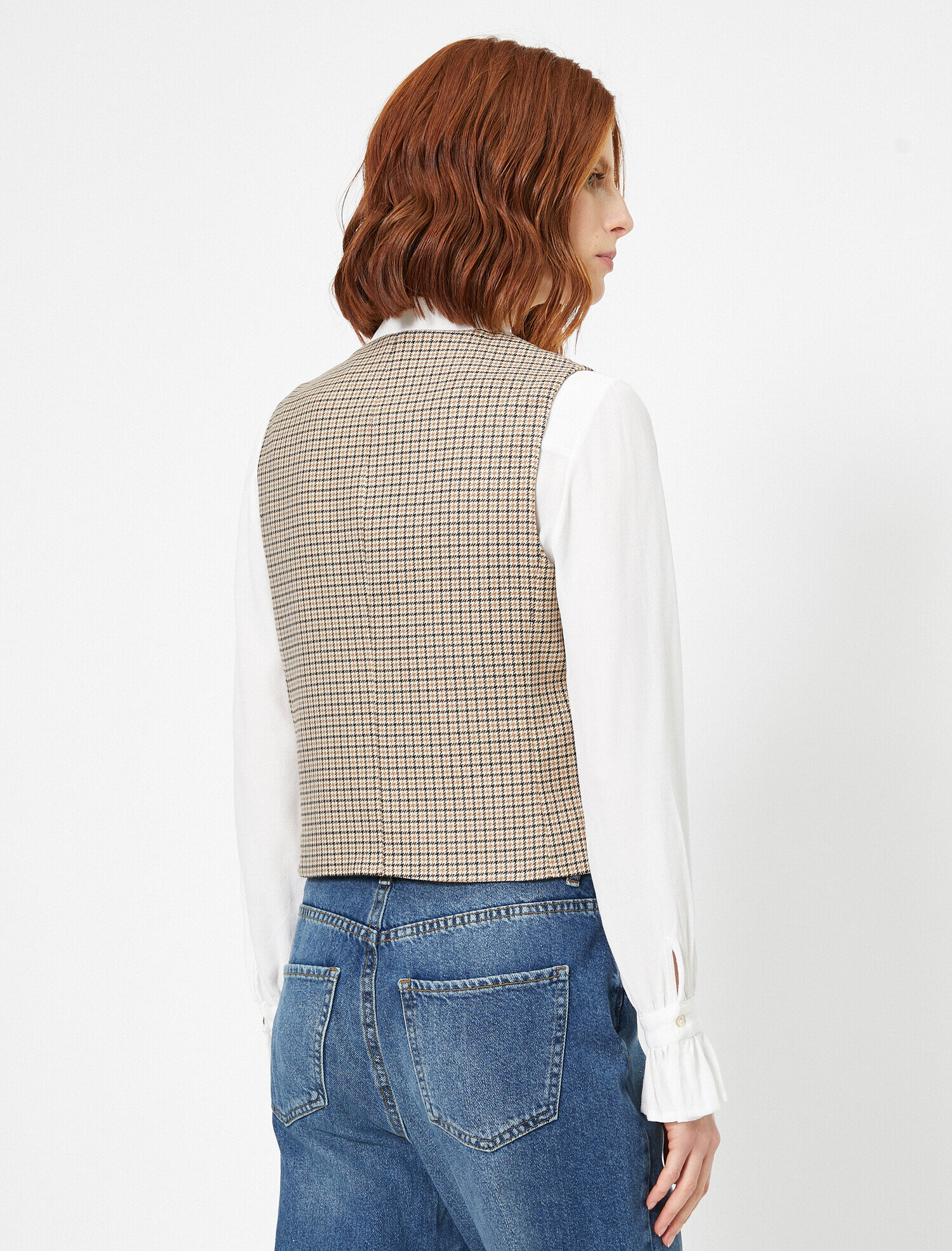   Metal Düğme Detaylı Ekoseli Yelek