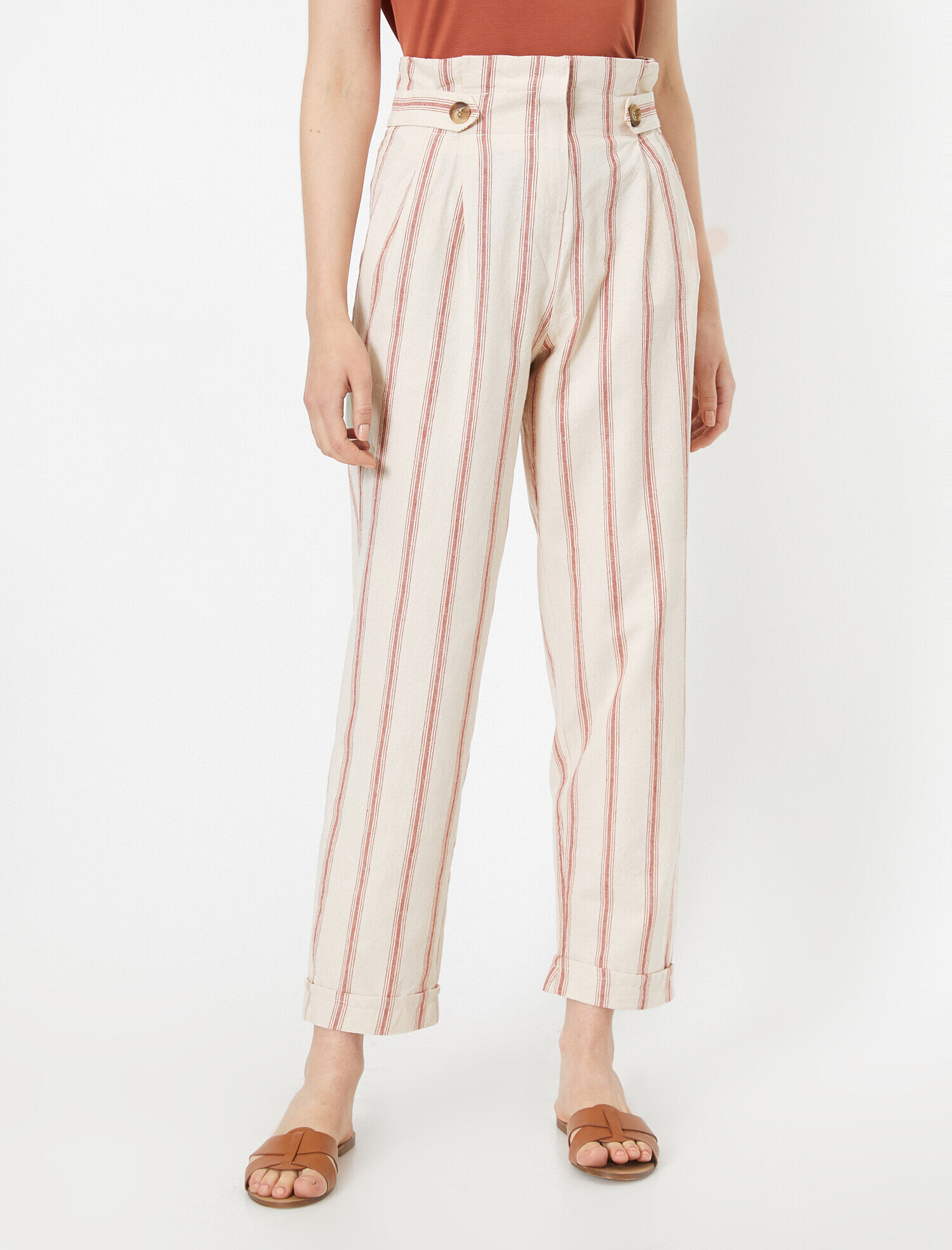   Yüksek Bel Pantolon Keten Karışımlı