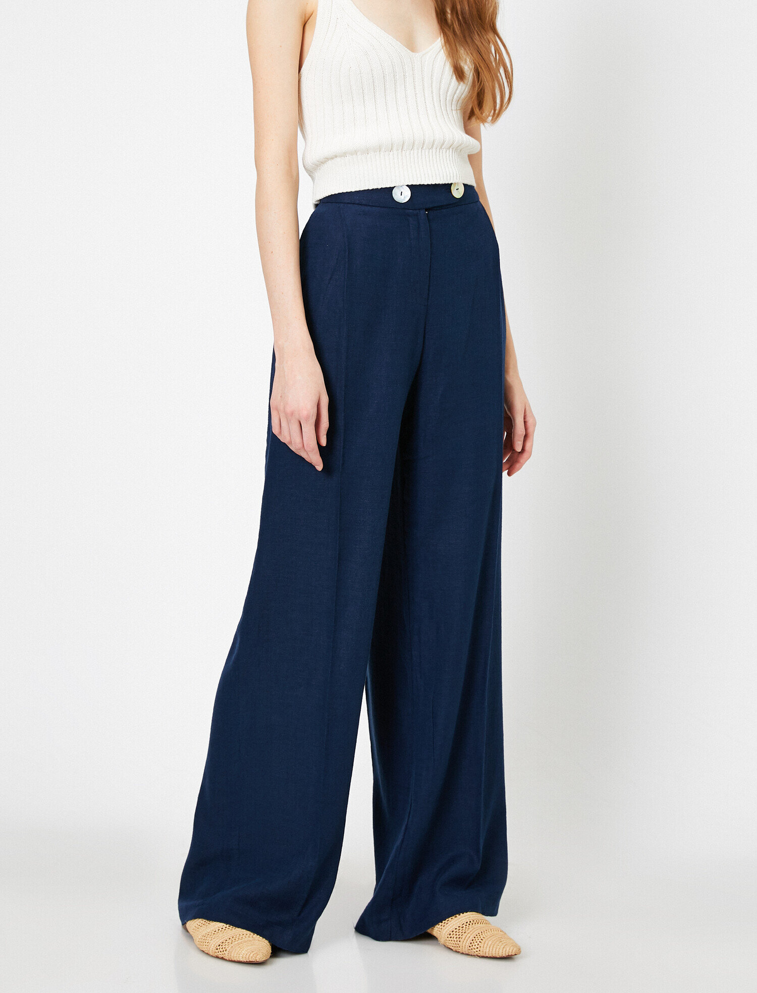   Cep Detaylı Pantolon Keten Karışımlı