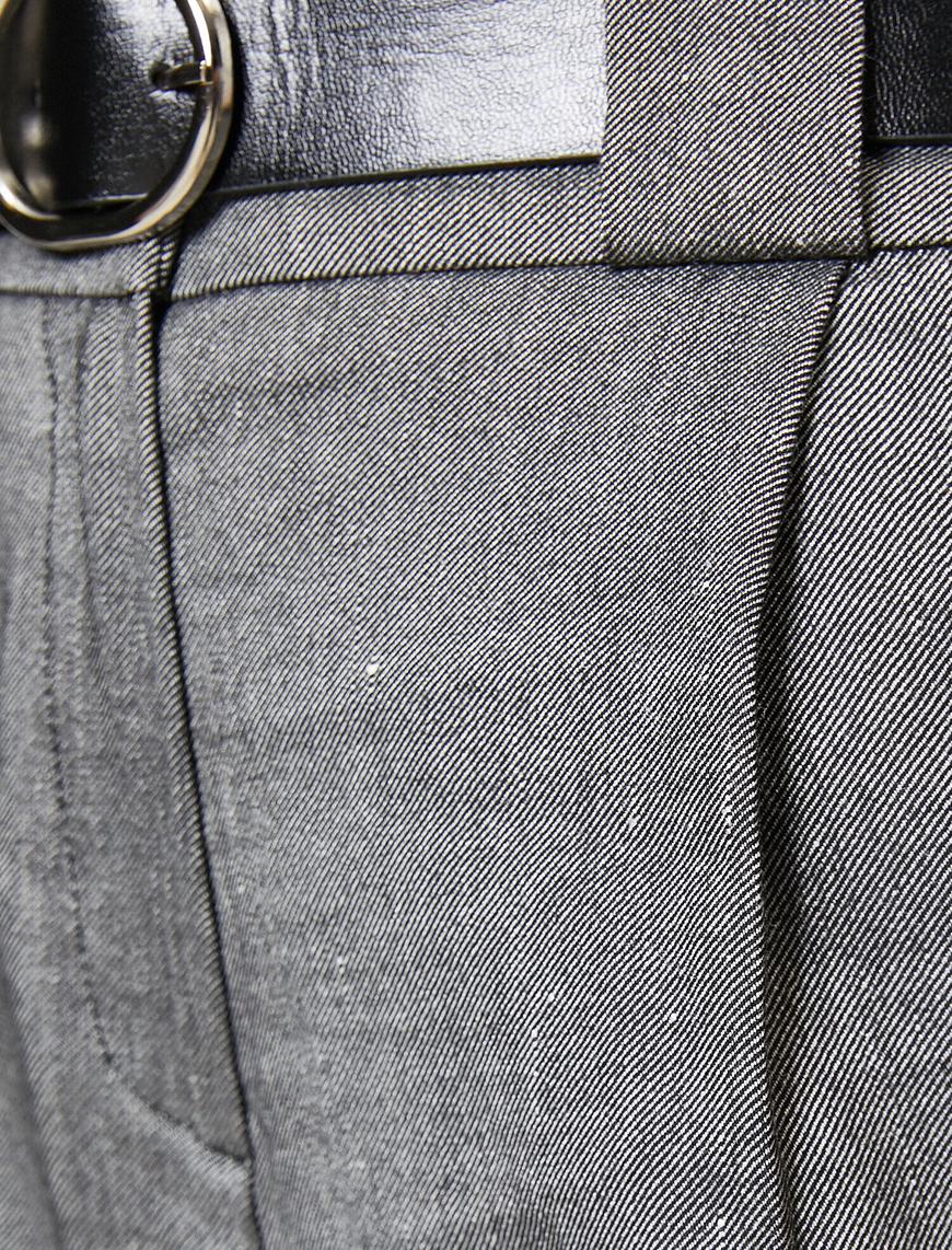   Kemer Detaylı Pantolon Keten Karışımlı