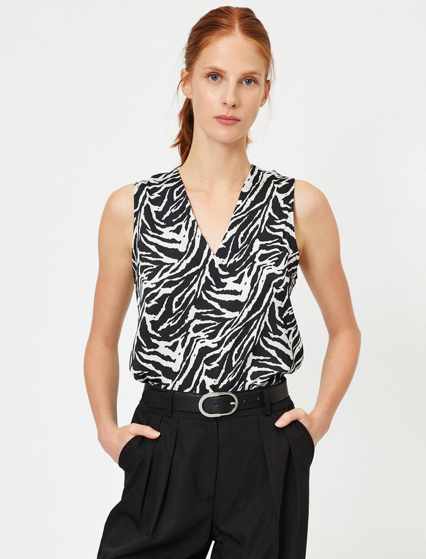   Zebra Desenli Uzun Kollu Bluz