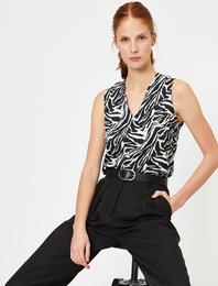 Zebra Desenli Uzun Kollu Bluz