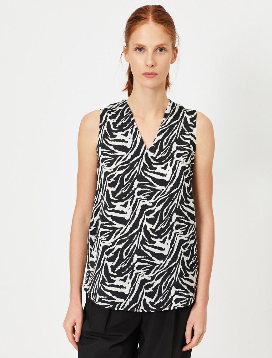   Zebra Desenli Uzun Kollu Bluz