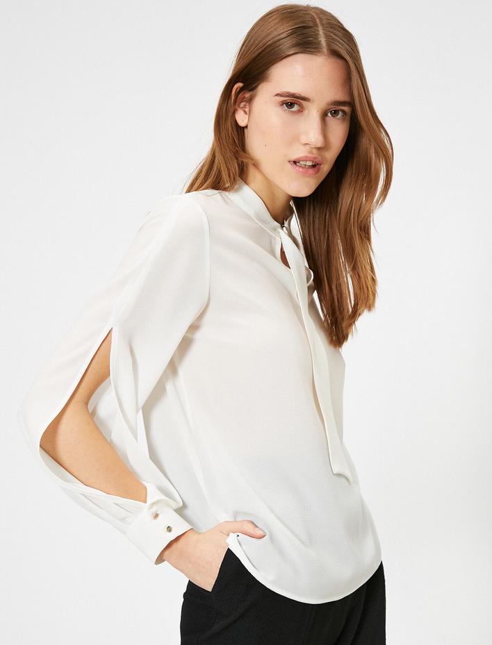  Uzun Kollu Yaka Detaylı Bluz