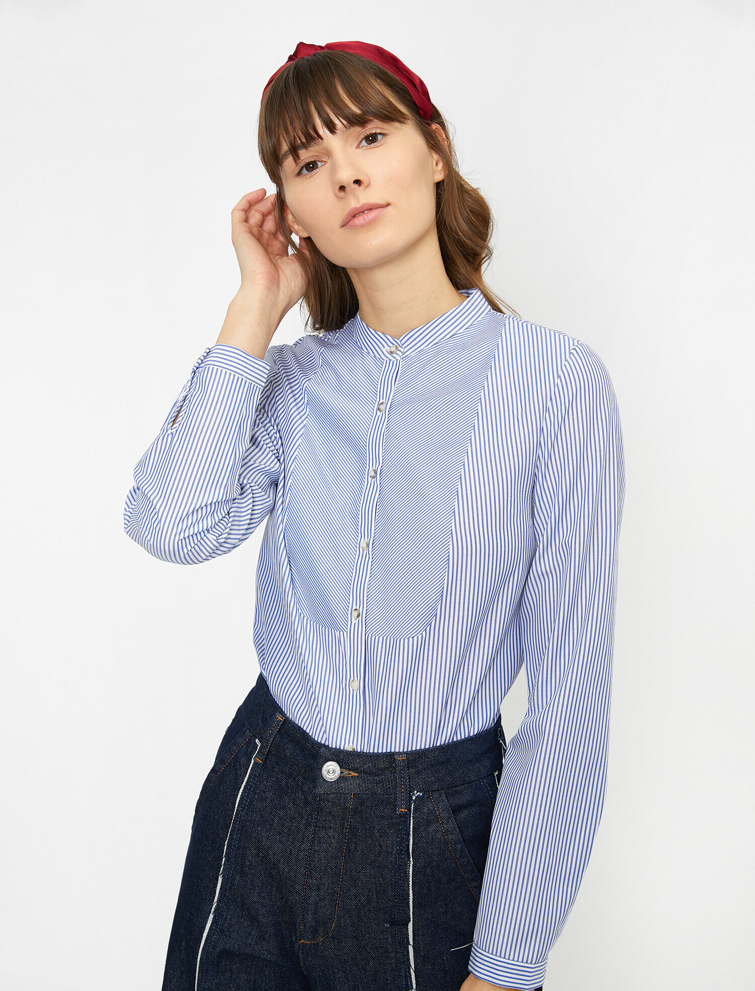 Çizgili Dik Yaka Gömlek